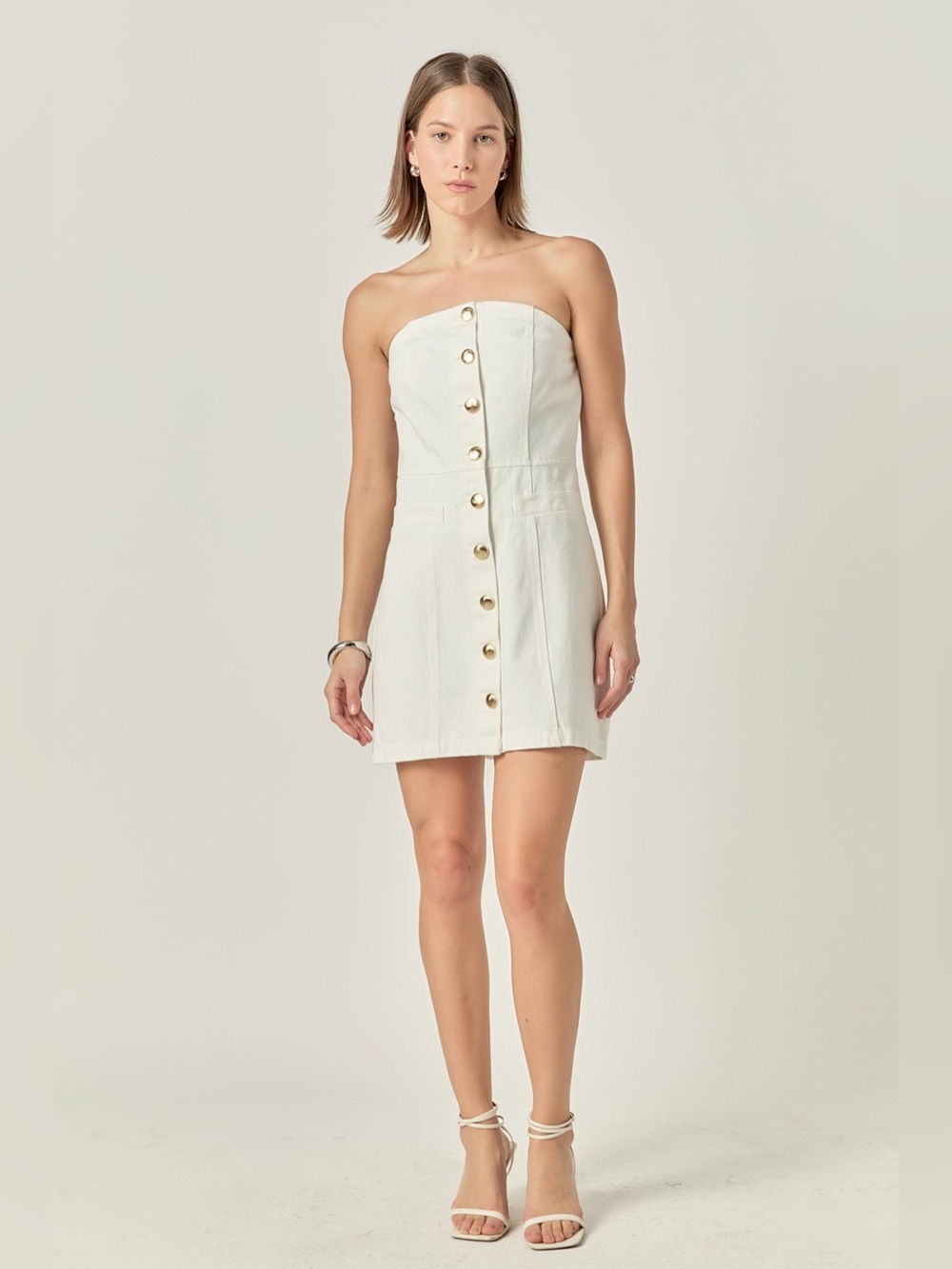 NWT English Factory White Strapless Gold Button Mini Dress Size S